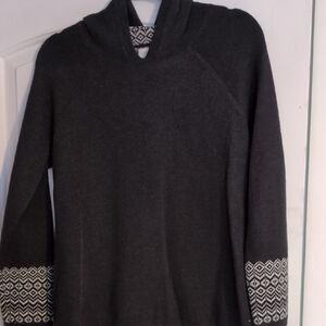 Women's Charcoal Hooded Sweater with Patterned Cuffs